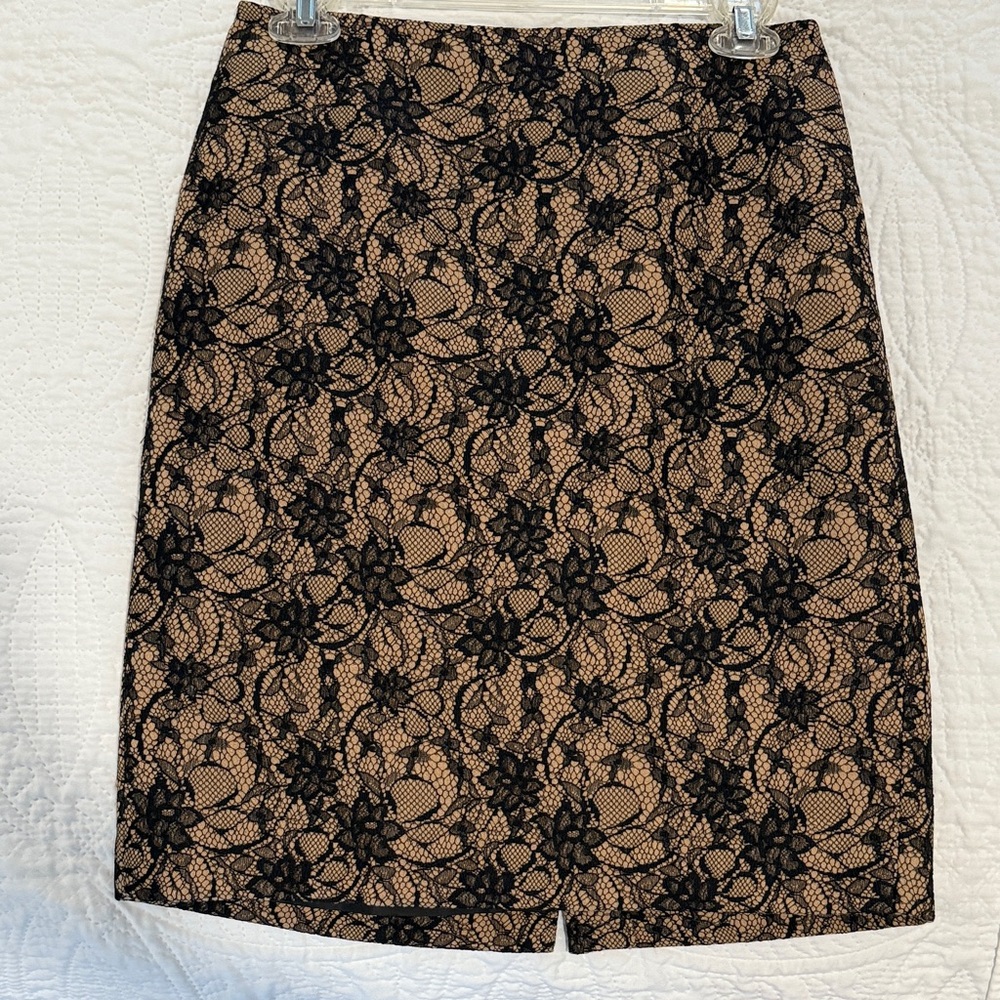Talbots Black and Tan Lace Pencil Skirt